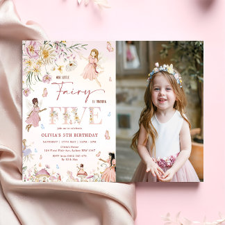 Kleurrijke Wildflower Fairy Prinses 5e Verjaardag Kaart