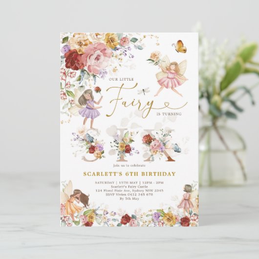 Kleurrijke Wildflower Fairy Prinses 6e Verjaardag Kaart (Staand voorkant)