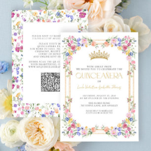 Kleurrijke Wildflower Floral Garden QR Quinceañera Kaart