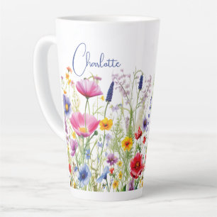 Kleurrijke Wildflower Floral Gepersonaliseerde naa Latte Mok