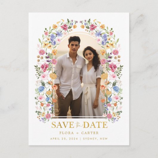 Kleurrijke Wildflower Garden Photo Save the Date Aankondigingskaart (Voorkant)