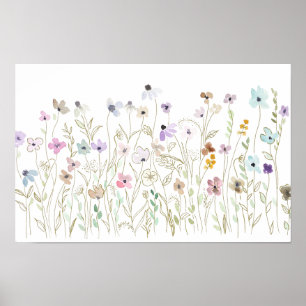Kleurrijke Wildflower Golden Ink en waterverf Poster