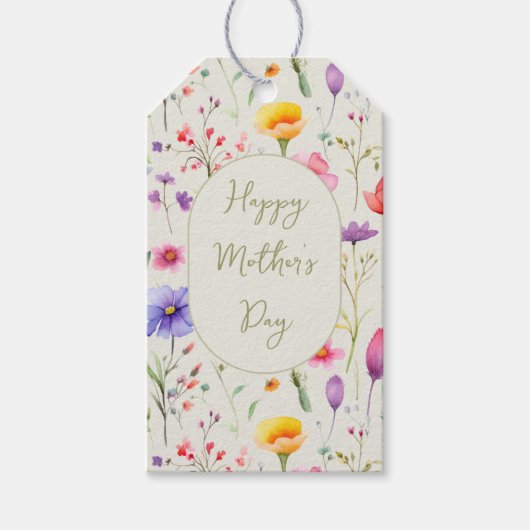 Kleurrijke Wildflower Green Happy Moederdag Cadeaulabel (Voorkant)