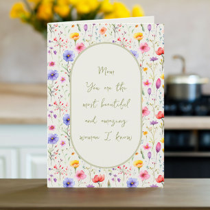 Kleurrijke Wildflower Groene Ovale Moederdag Feestdagen Kaart