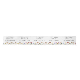 Kleurrijke Wildflower Happy Birthday Satin Ribbon Lint