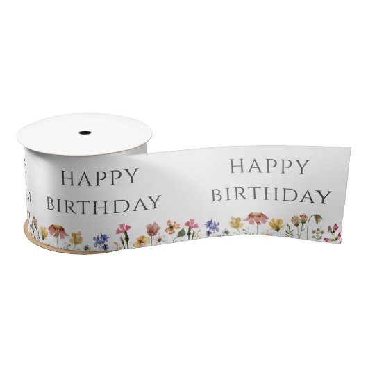 Kleurrijke Wildflower Happy Birthday Satin Ribbon Lint (Spoel)