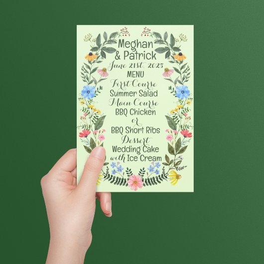 Kleurrijke Wildflower krans bruiloft Menu