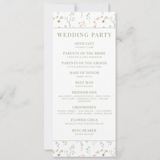 Kleurrijke Wildflower Meadow Bloem Bruiloft Progra (Achterkant)