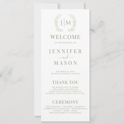 Kleurrijke Wildflower Meadow Bloem Bruiloft Progra (Voorkant)