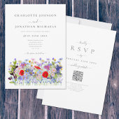 Kleurrijke Wildflower Meadow QR Code Bruiloft Kaart