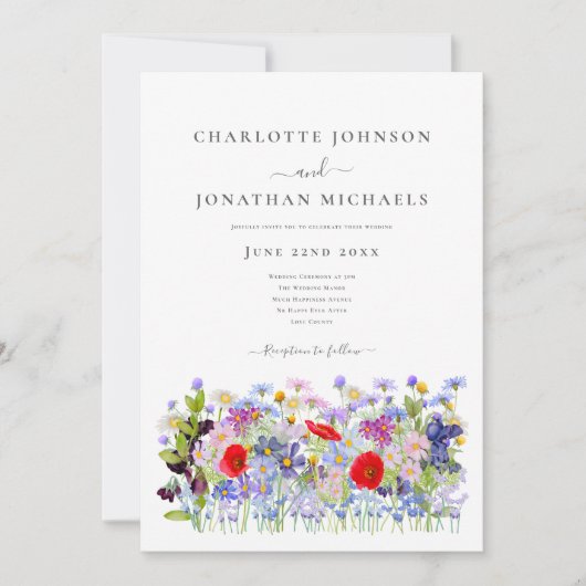 Kleurrijke Wildflower Meadow QR Code Bruiloft Kaart (Voorkant)