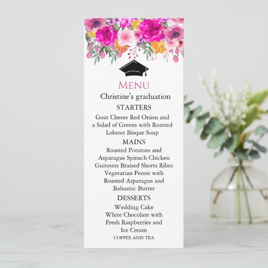 Kleurrijke Wildflower Spring Menu Afstuderen Kaart (Staand voorkant)