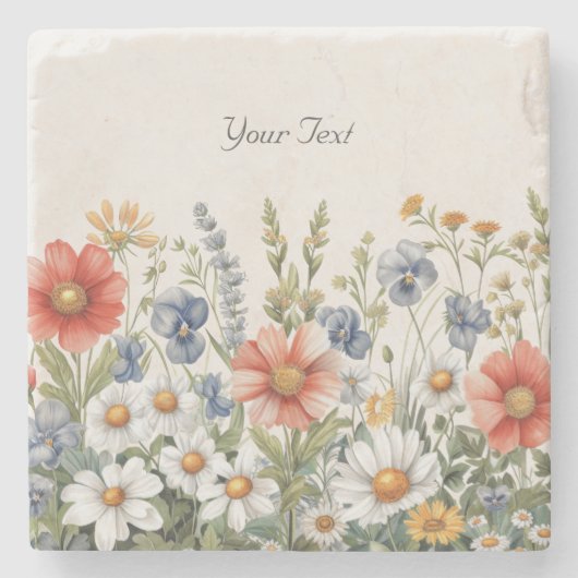 Kleurrijke Wildflower Stone Onderzetter (Voorkant)