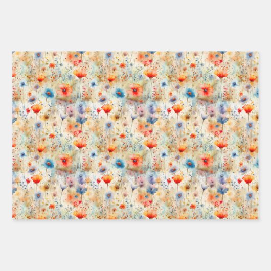 Kleurrijke Wildflower Waterverf Painted Pattern Inpakpapier Vel (Voorkant 3)