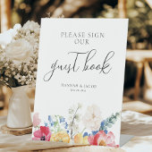 Kleurrijke Wildflower Wedding Guest Book Table Reclamebord Met Voetstuk