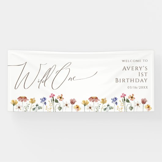 Kleurrijke Wildflower Wild One Welkom Verjaardag Spandoek (Horizontaal)