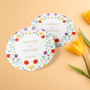 Kleurrijke Wildflower Witte Rustieke Bloemen Huwel Ronde Sticker