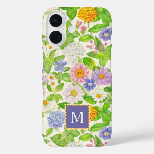 Kleurrijke Wildflowers Bloempatroon Monogram Case-Mate iPhone Case (Achterkant)