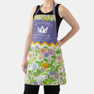 Kleurrijke Wildflowers Bloempatroon Monogram Schor Schort