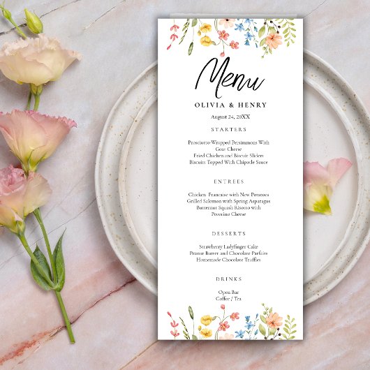 Kleurrijke Wildflowers Garden Wedding Menu