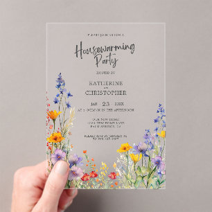 Kleurrijke Wildflowers Housewarming Party Clear Acryl Uitnodigingen