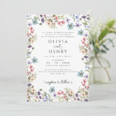 Kleurrijke Wildflowers Rustic Garden Spring Weddin Kaart (Staand voorkant)