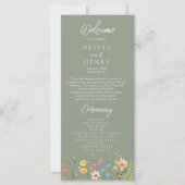 Kleurrijke Wildflowers Sage Green Wedding Programm (Voorkant)