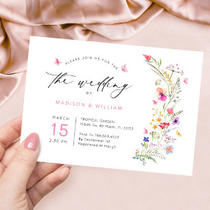Kleurrijke Wildflowers Spring Wedding Kaart
