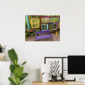 Kleurrijke Windows- en Bench Garden Decor Poster (Thuiskantoor)