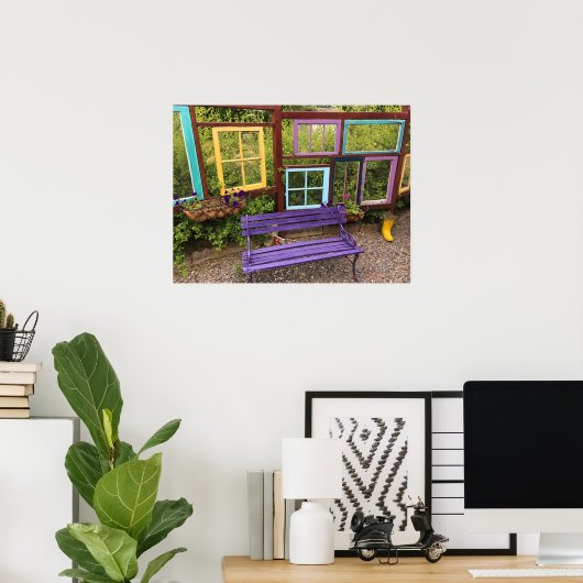 Kleurrijke Windows- en Bench Garden Decor Poster (Thuiskantoor)