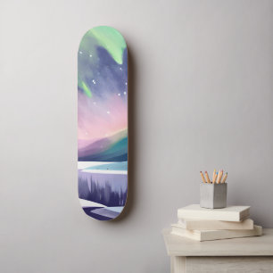 Kleurrijke Winter Nacht Noorderlicht Waterverf Skateboard