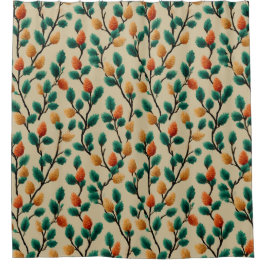 Kleurrijke Winter Pinecone Branches Douchegordijn