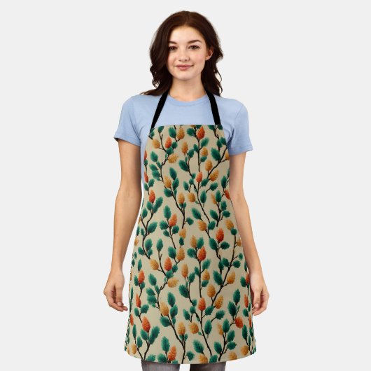 Kleurrijke Winter Pinecone Branches Schort (Gedragen)