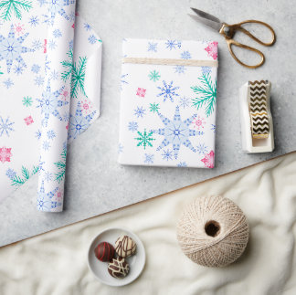Kleurrijke Winter Sneeuwvlok Kerstmis Blauwe Vakan Cadeaupapier