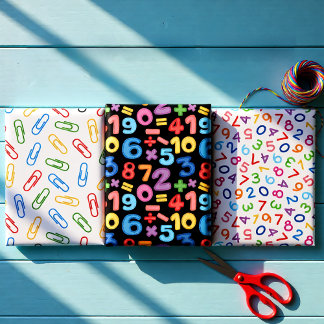 Kleurrijke wiskunde & schoolnummers & paperclips inpakpapier vel