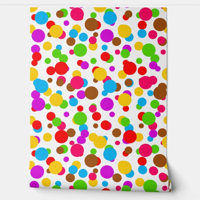 Kleurrijke witte achtergrond Polka Dots Behang (Afrollen)