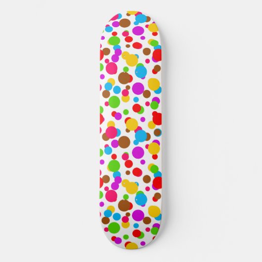 Kleurrijke witte achtergrond Polka Dots Skateboard (Voorkant)