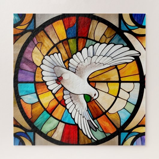 Kleurrijke witte duif Glas in lood Bird Legpuzzel (Horizontaal)