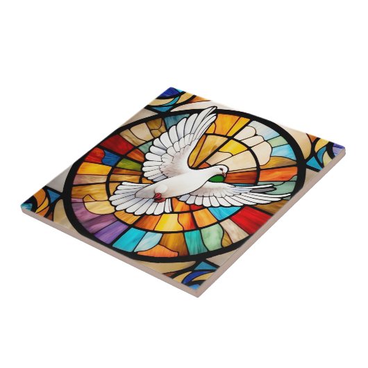 Kleurrijke witte duif Glas in lood Bird Tegeltje (Zijkant)