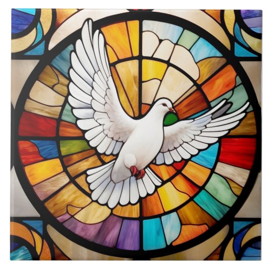 Kleurrijke witte duif Glas in lood Bird Tegeltje (Voorkant)