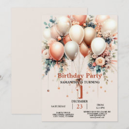 Kleurrijke Witte Perzik Bloemen Ballon Verjaardags Kaart