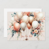 Kleurrijke Witte Perzik Bloemen Ballonnen Elegant Briefkaart (Voorkant / Achterkant)