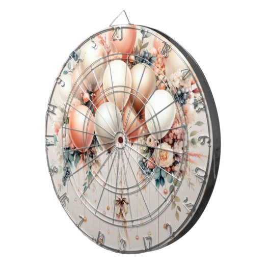 Kleurrijke Witte Perzik Bloemen Ballonnen Elegant  Dartbord (Voorkant Rechts)