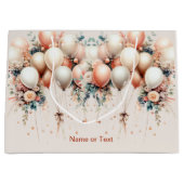 Kleurrijke Witte Perzik Bloemen Ballonnen Elegant Groot Cadeauzakje (Voorkant)