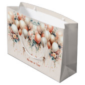 Kleurrijke Witte Perzik Bloemen Ballonnen Elegant Groot Cadeauzakje (Achterkant Gekanteld)