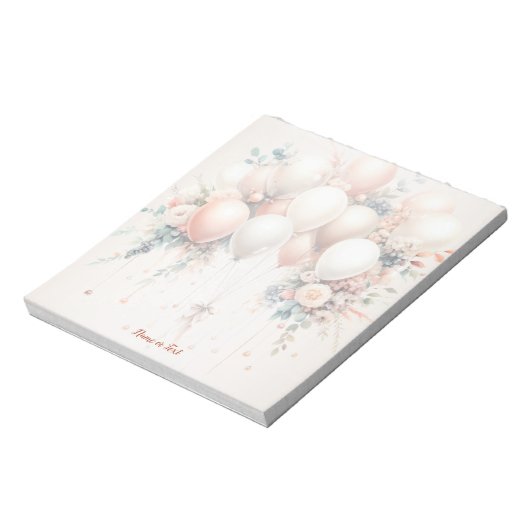 Kleurrijke Witte Perzik Bloemen Ballonnen Elegant Notitieblok (Gedraaid)
