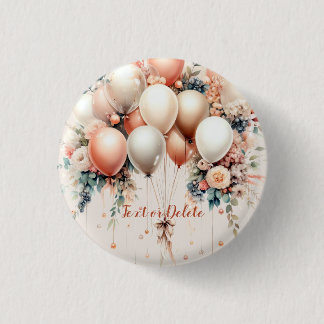 Kleurrijke Witte Perzik Bloemen Ballonnen Elegant  Ronde Button 3,2 Cm