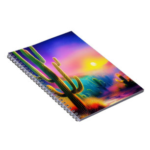 Kleurrijke woestijn zonsondergang  notitieboek