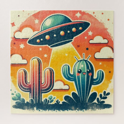 Kleurrijke woestijnscène met UFO-puzzel Legpuzzel (Verticaal)