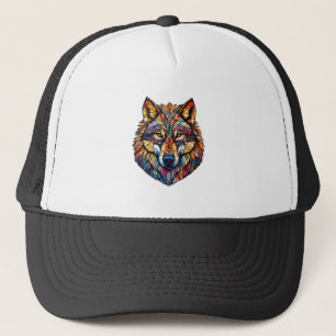 Kleurrijke wol silhouet in mozaïek glas in lood trucker pet